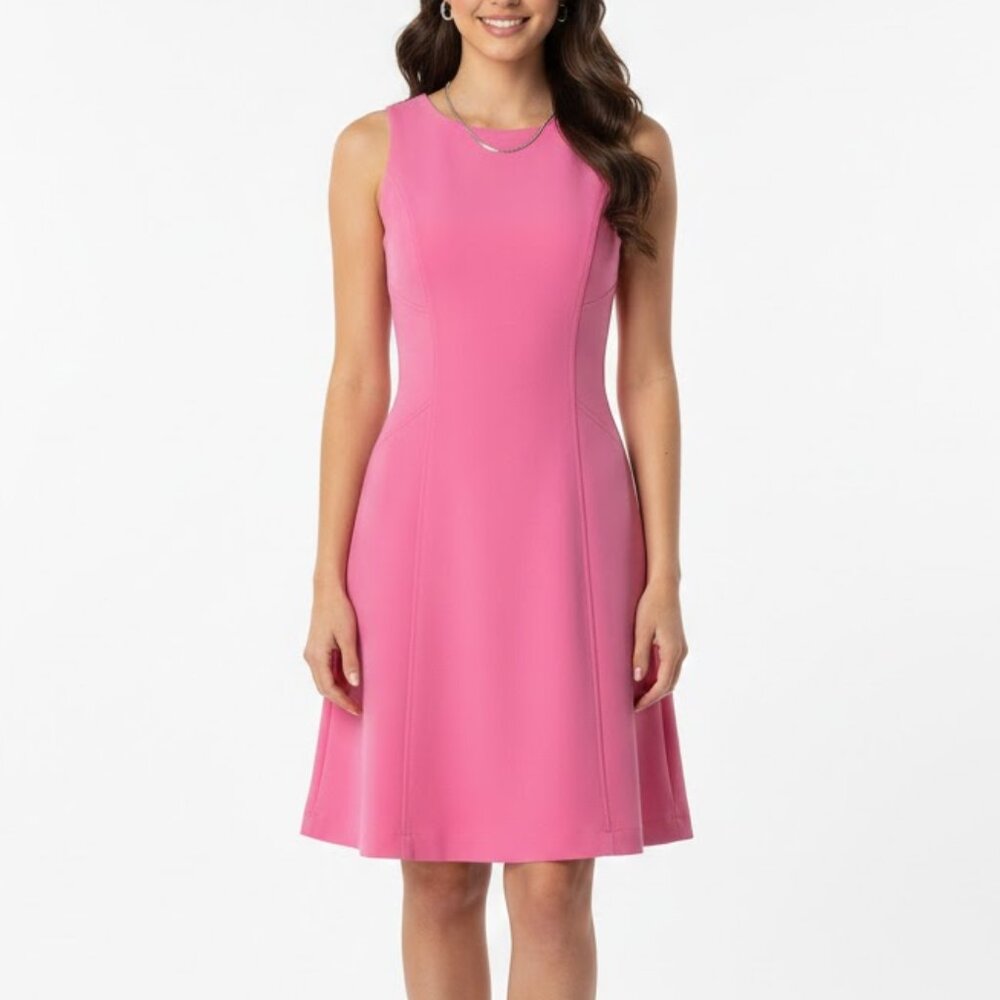 White House Black Market Pink Barbiecore Stitch Detail Midi Skater Dress 00
